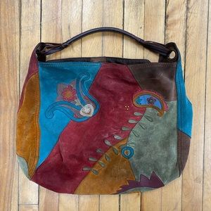 Suede medium sized Lucky Brand vintage multicolored shoulder bag/purse